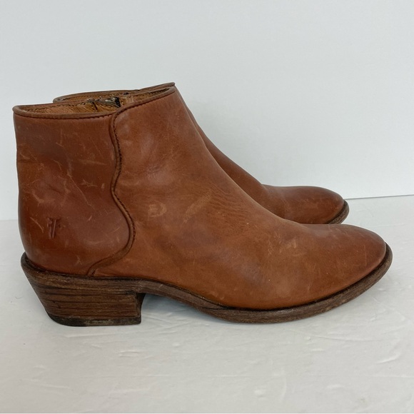 Frye Womens Ankle Boots Brown Size 5.5B Carson Piping Brown Cuban Heel Side Zip - Picture 4 of 11